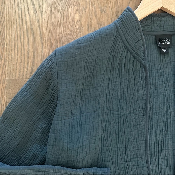 Eileen Fisher Textured Stand Collar Silk Blend Jacket Emerald Blue Green Small - Picture 5 of 8